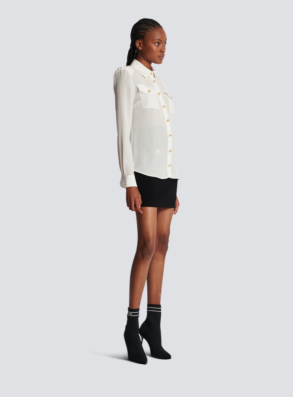 Women's Balmain Crepe De Chine Shirts White | USA qKVoAc45