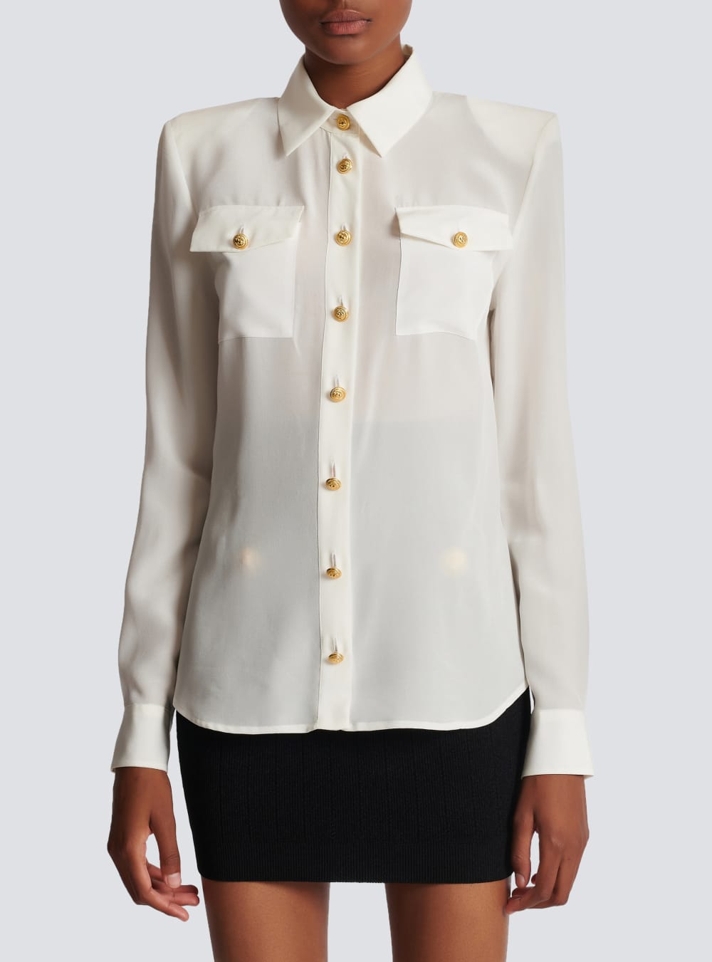 Women's Balmain Crepe De Chine Shirts White | USA qKVoAc45