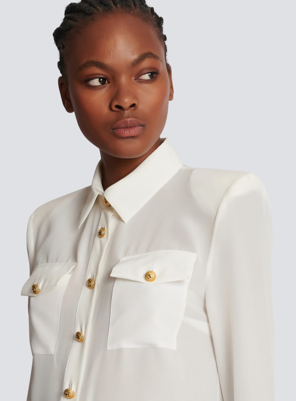 Women's Balmain Crepe De Chine Shirts White | USA qKVoAc45