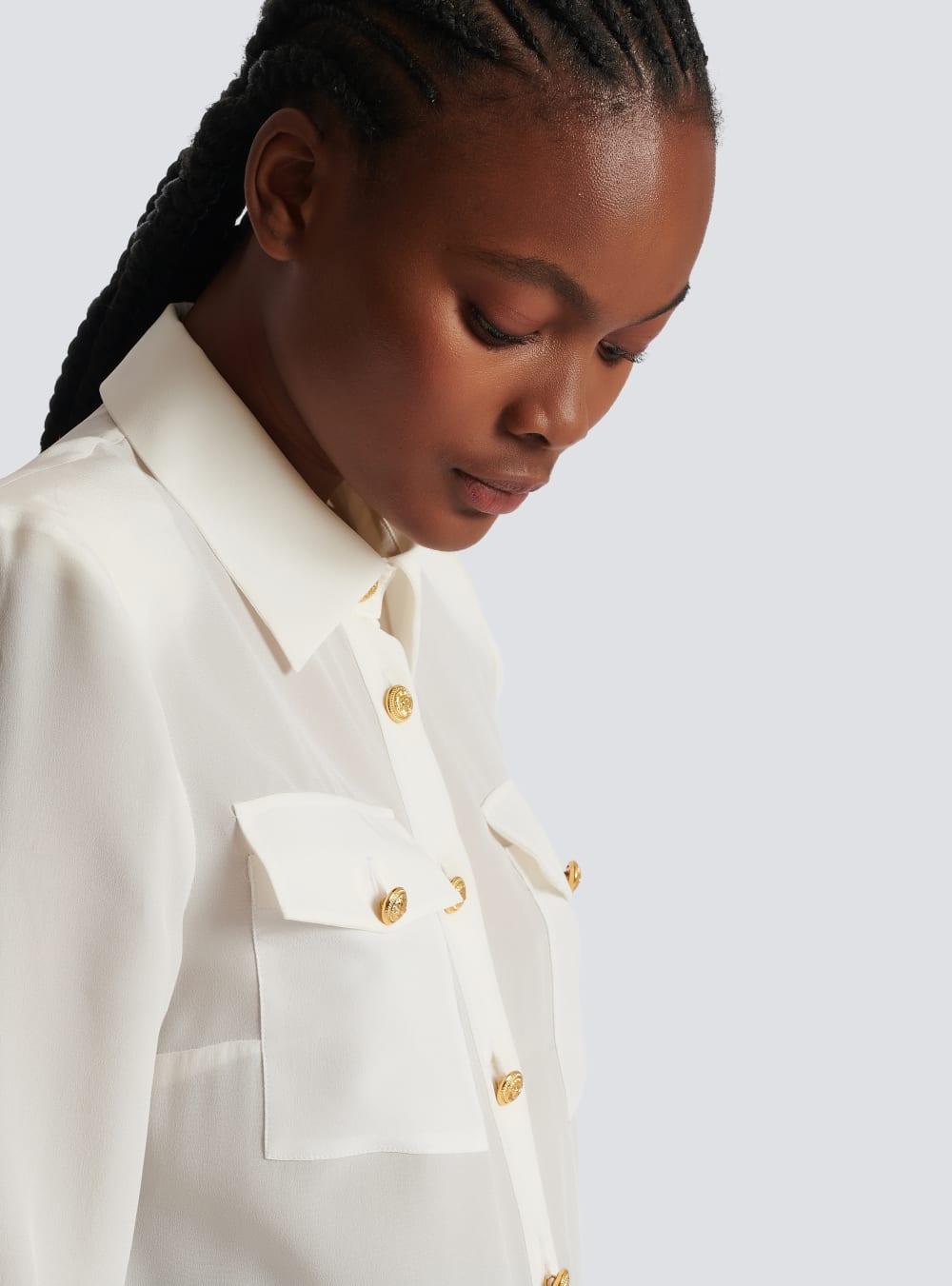 Women's Balmain Crepe De Chine Shirts White | USA qKVoAc45