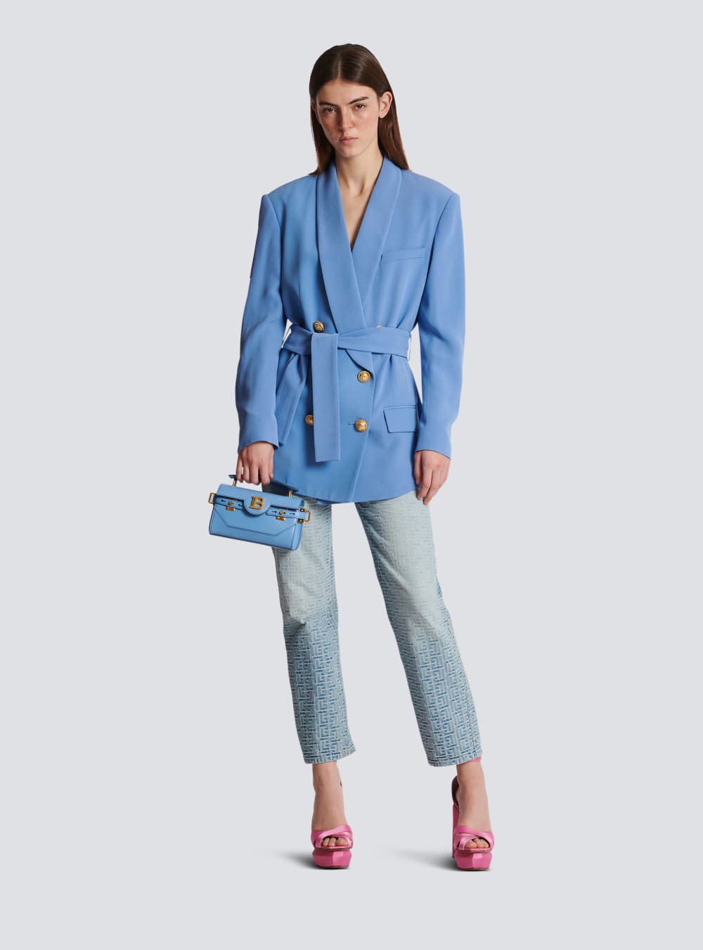 Women's Balmain Crepe With Shawl Collar Jackets Blue | USA Dfprce1p