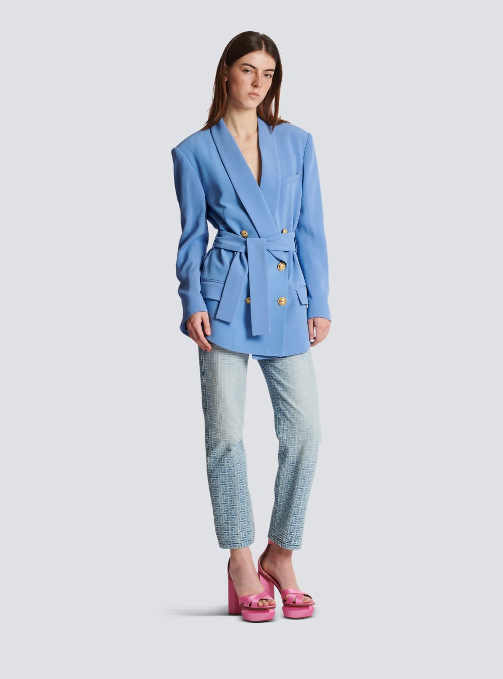 Women's Balmain Crepe With Shawl Collar Jackets Blue | USA Dfprce1p