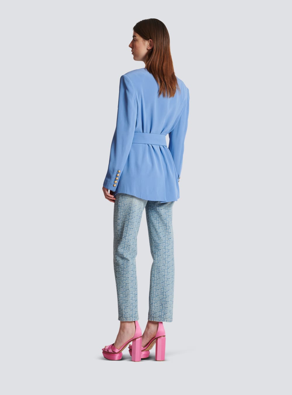 Women's Balmain Crepe With Shawl Collar Jackets Blue | USA Dfprce1p