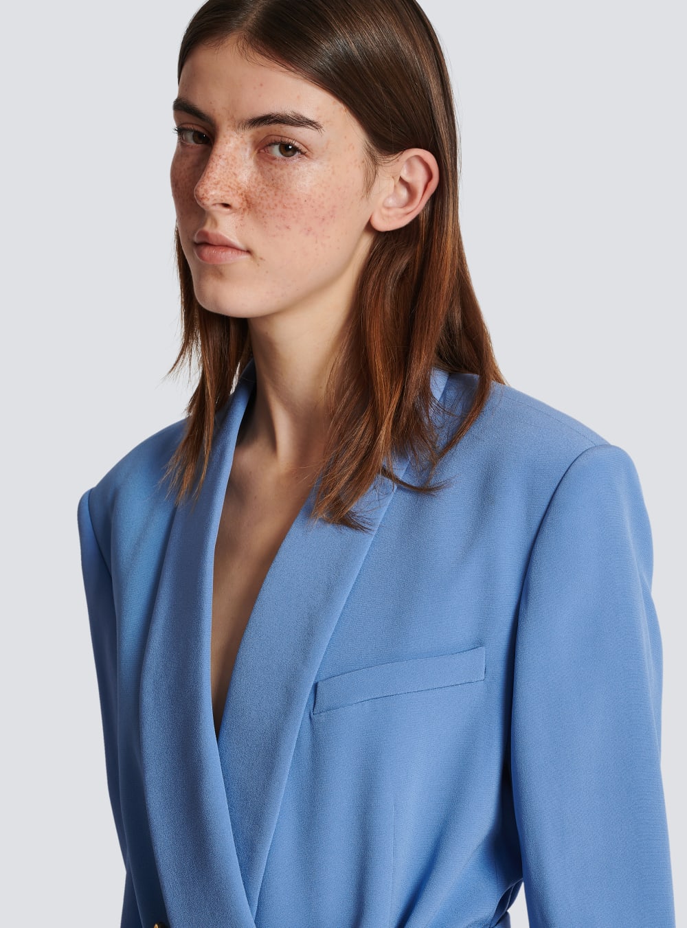 Women's Balmain Crepe With Shawl Collar Jackets Blue | USA Dfprce1p