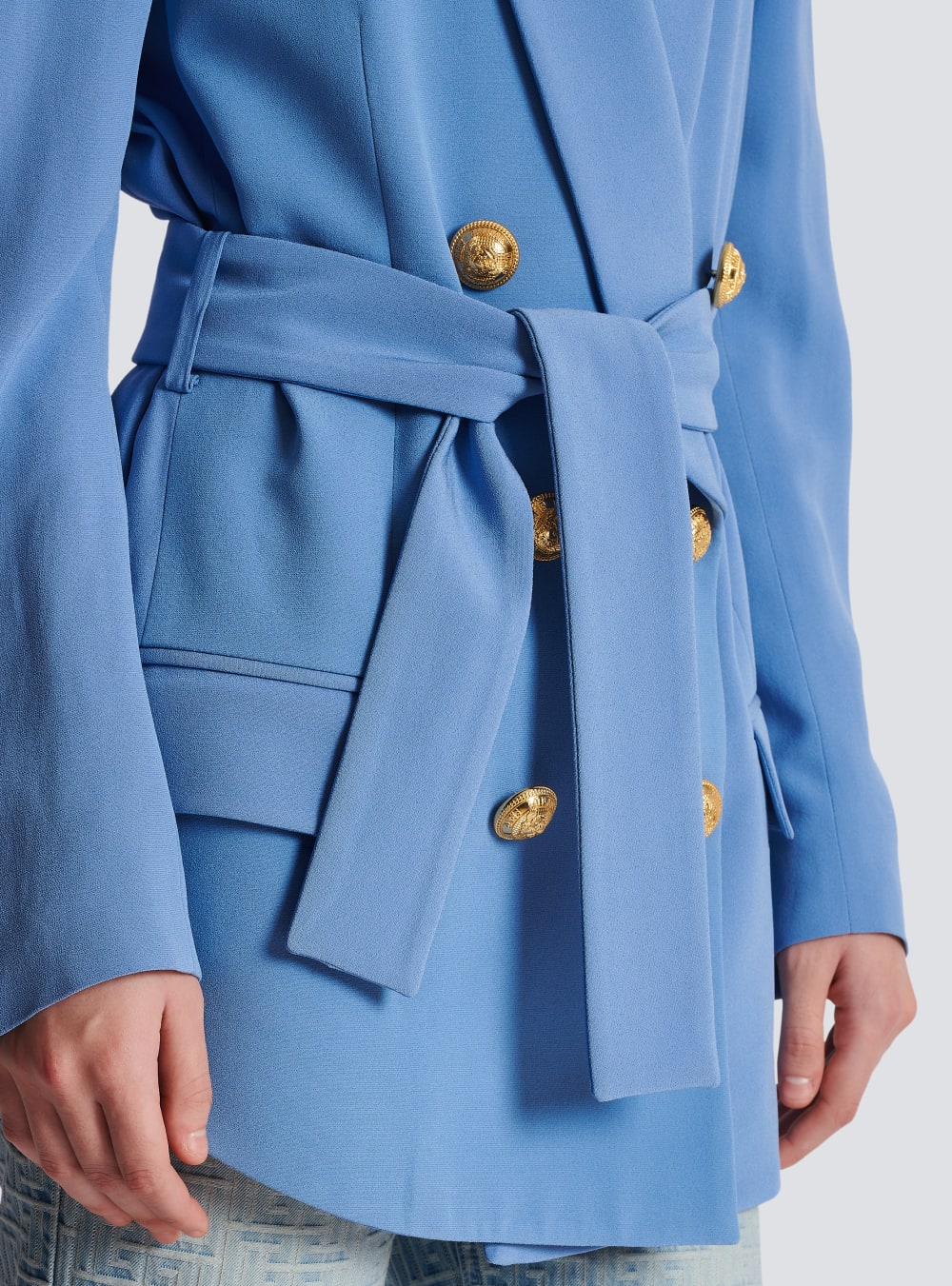 Women's Balmain Crepe With Shawl Collar Jackets Blue | USA Dfprce1p