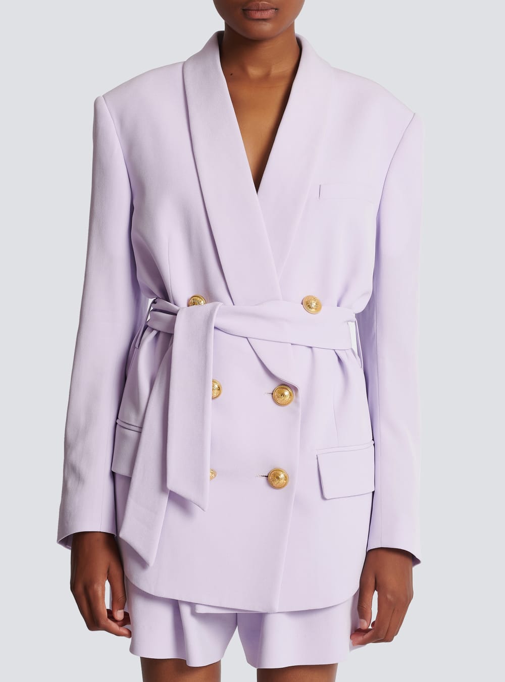 Women's Balmain Crepe With Shawl Collar Jackets Purple | USA JzSATijL