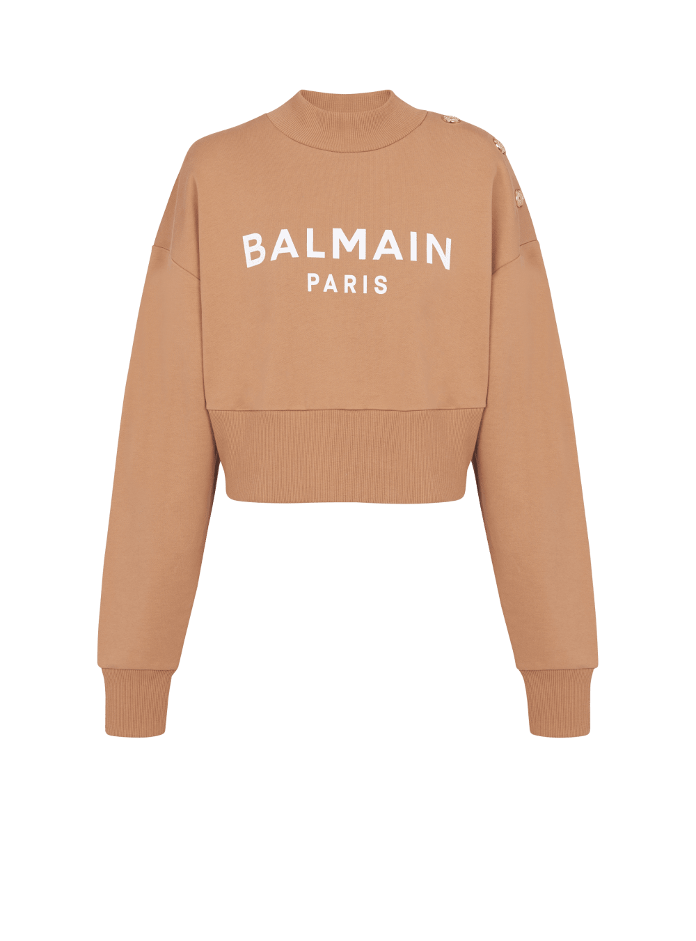 Women\'s Balmain Cropped Buttoned Logo Print Sweatshirts Brown | USA ROnWrC7z