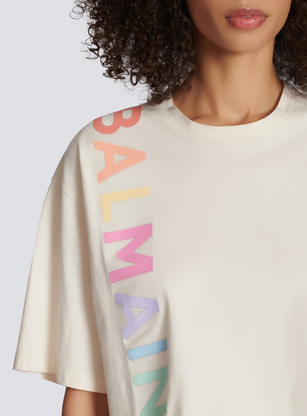 Women's Balmain Cropped Cotton Logo T Shirts Beige | USA dTg2KdN1