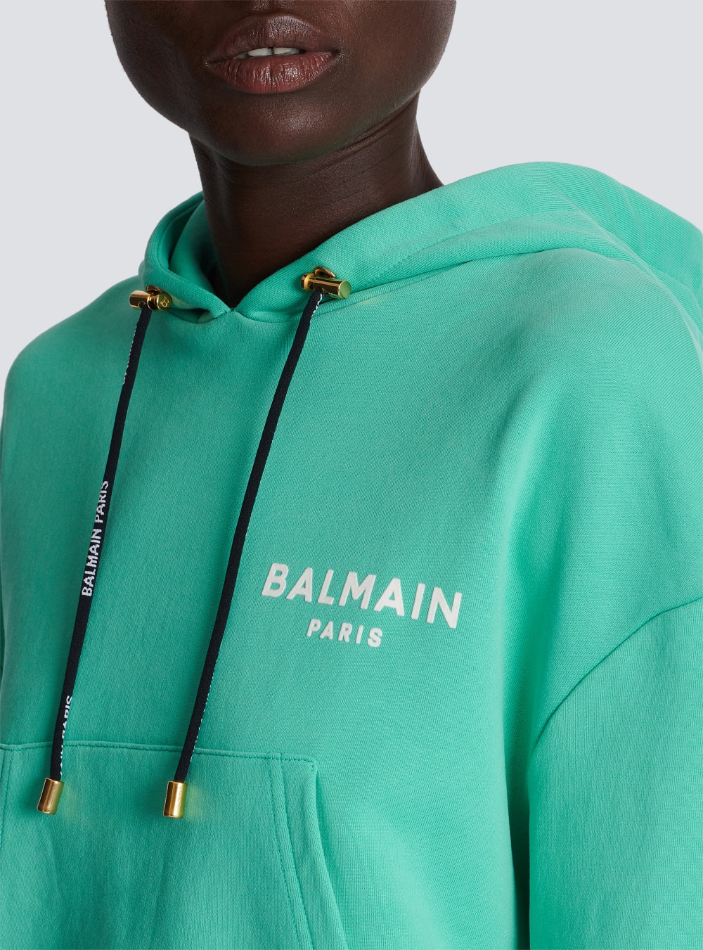 Women's Balmain Cropped Cotton With Flocked Logo Sweatshirts Blue | USA YBhIf7LQ