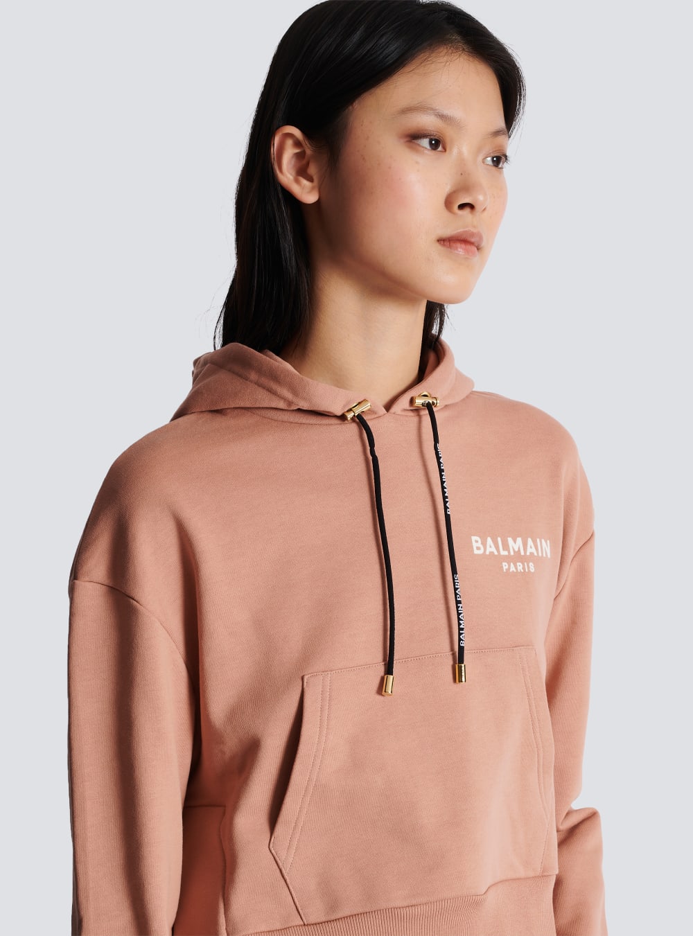 Women's Balmain Cropped Cotton With Flocked Logo Sweatshirts Pink | USA yHNT2jod