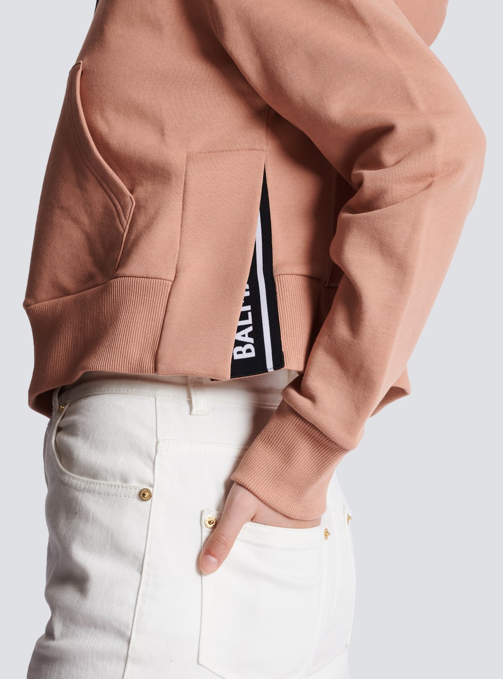 Women's Balmain Cropped Cotton With Flocked Logo Sweatshirts Pink | USA yHNT2jod