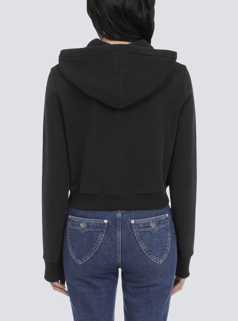 Women's Balmain Cropped Cotton With Logo Sweatshirts Black | USA 0VA8gOg6