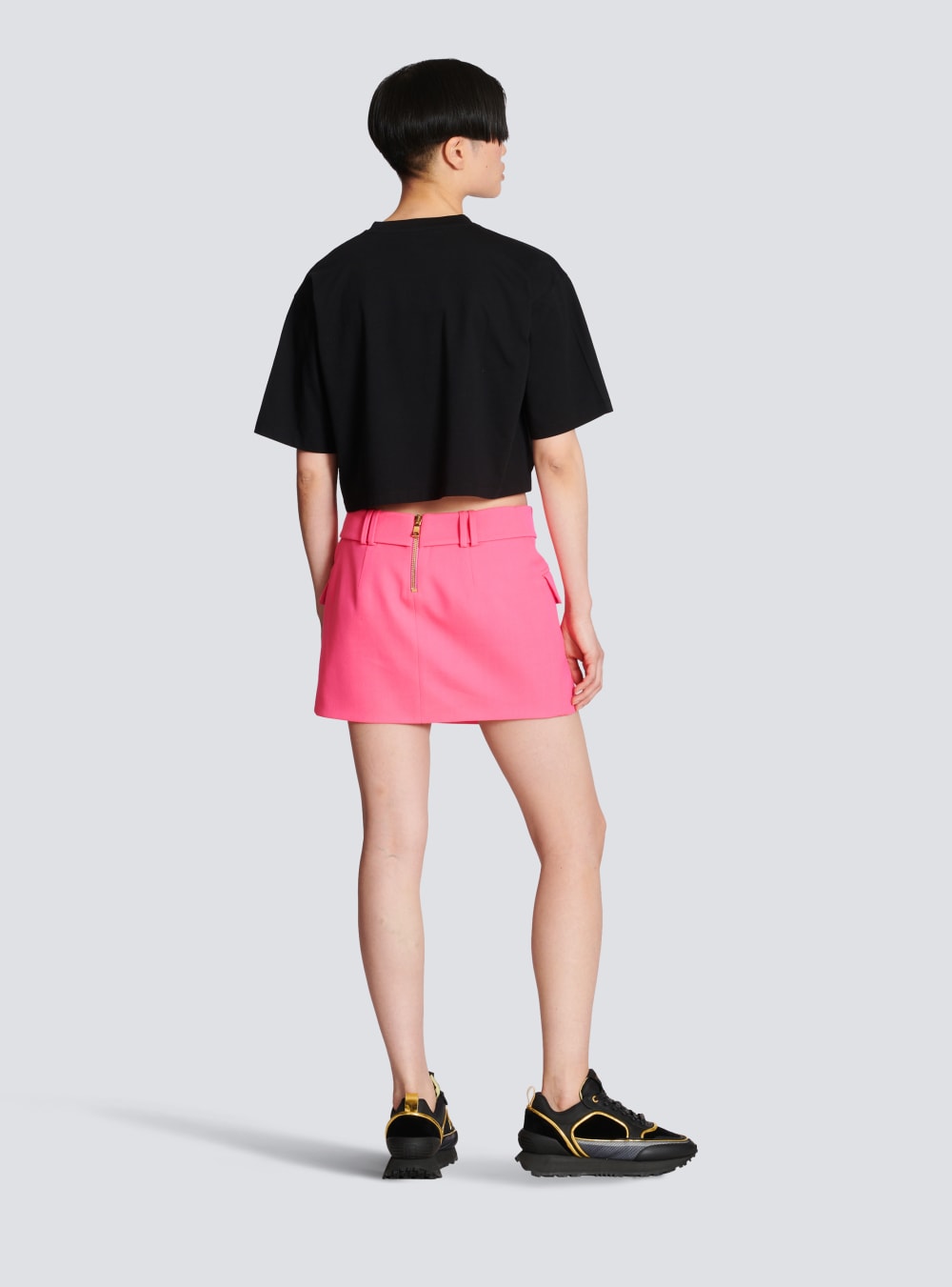 Women's Balmain Cropped Cotton With Logo Print T Shirts Pink | USA 1hclH4AM