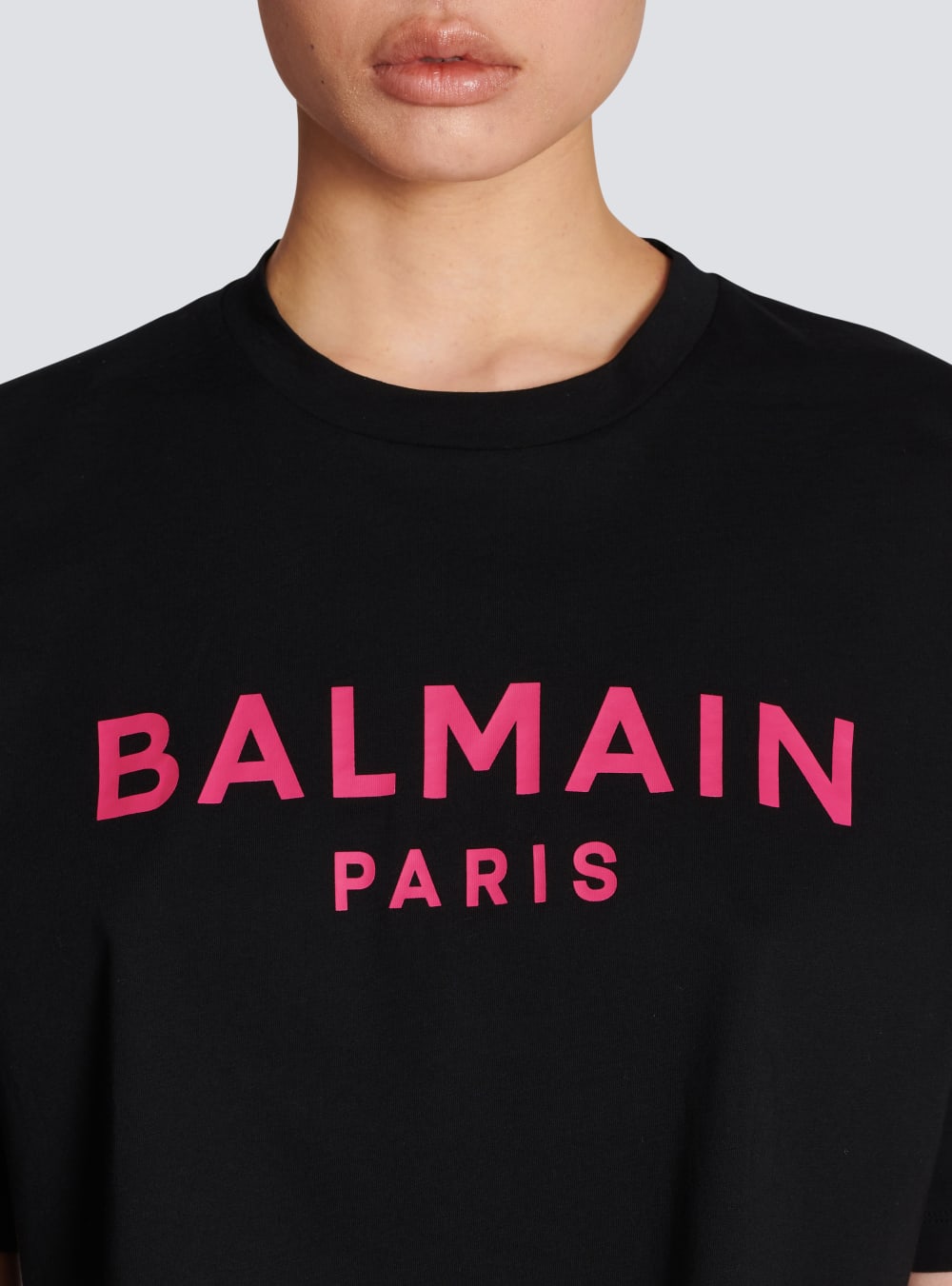 Women's Balmain Cropped Cotton With Logo Print T Shirts Pink | USA 1hclH4AM