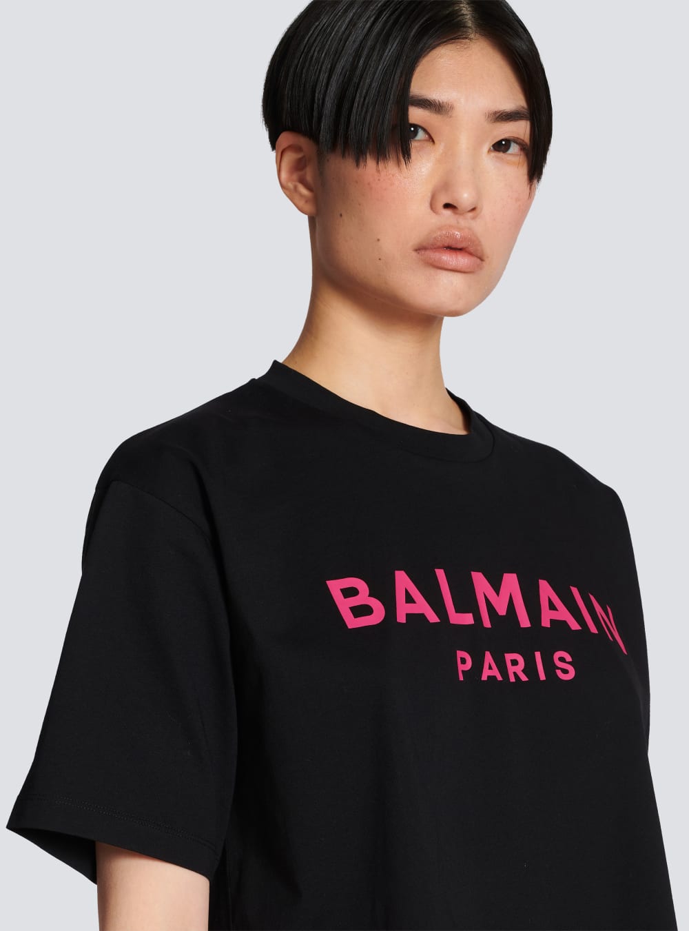 Women's Balmain Cropped Cotton With Logo Print T Shirts Pink | USA 1hclH4AM