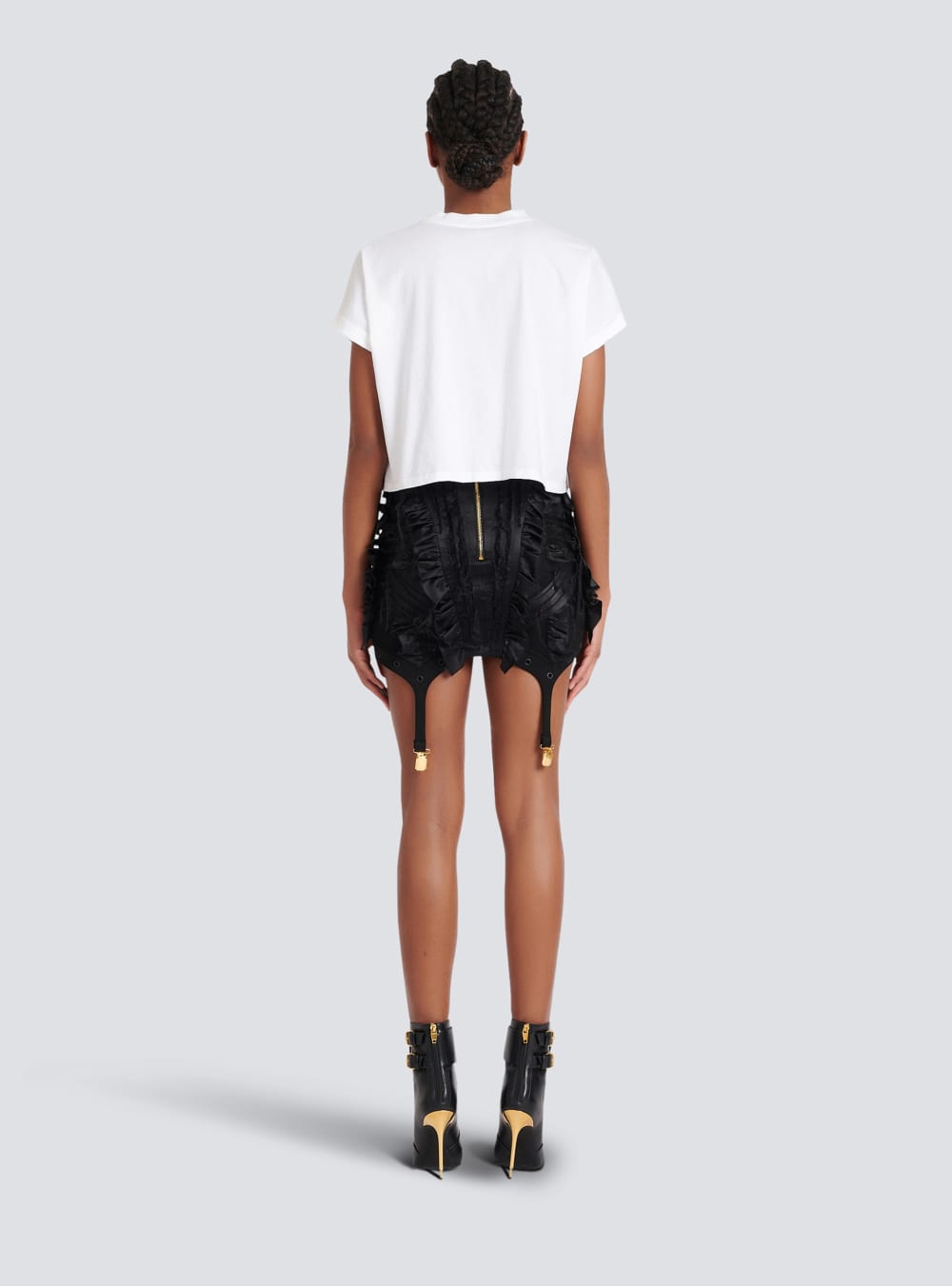 Women's Balmain Cropped Eco-designed Cotton With Small Flocked Logo T Shirts White | USA rkOFvzXE