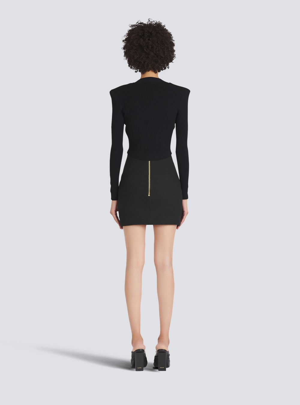 Women's Balmain Cropped Eco-designed Knit With Gold-tone Buttons Cardigan Black | USA GmnmdzOg