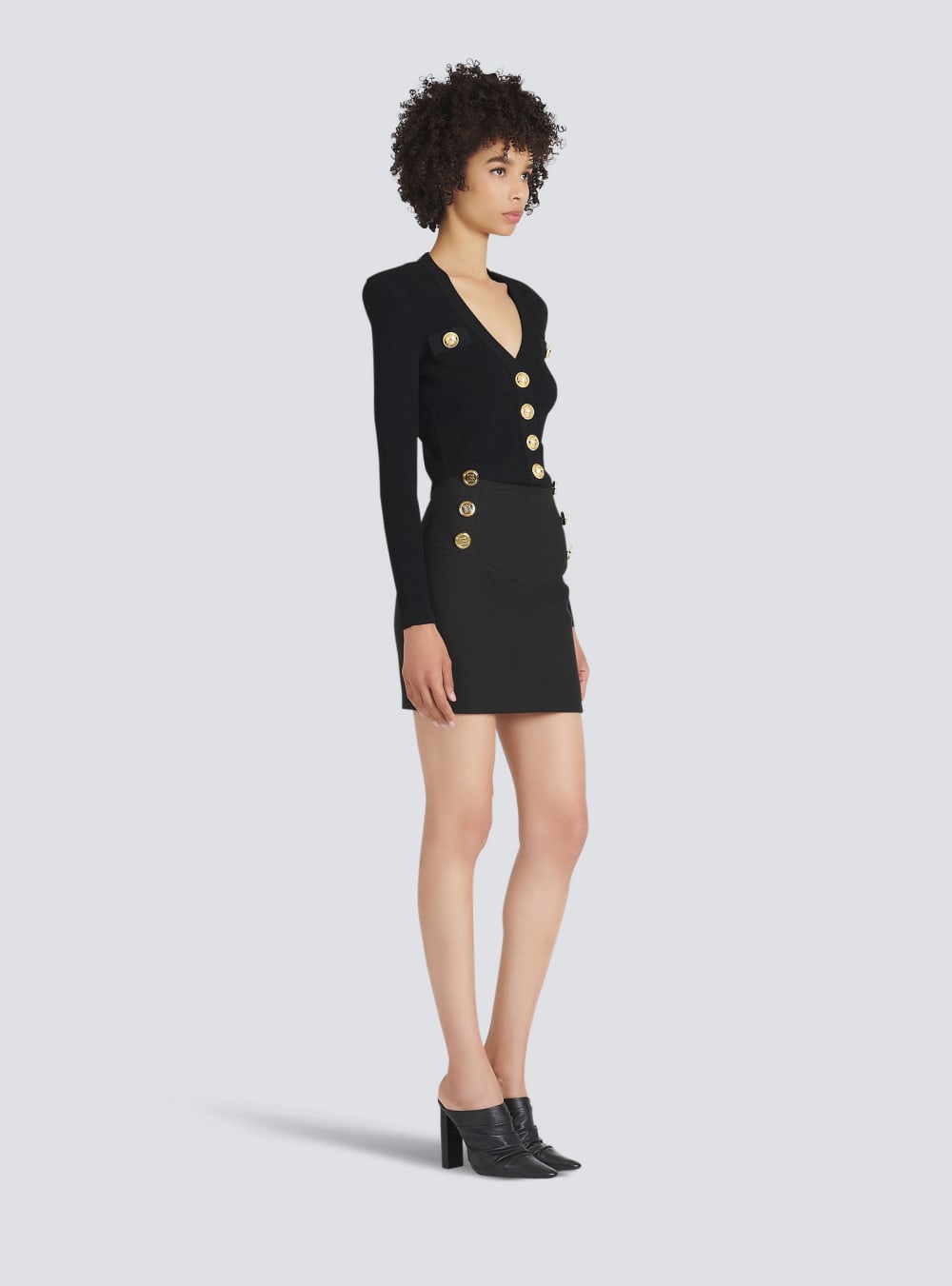 Women's Balmain Cropped Eco-designed Knit With Gold-tone Buttons Cardigan Black | USA GmnmdzOg