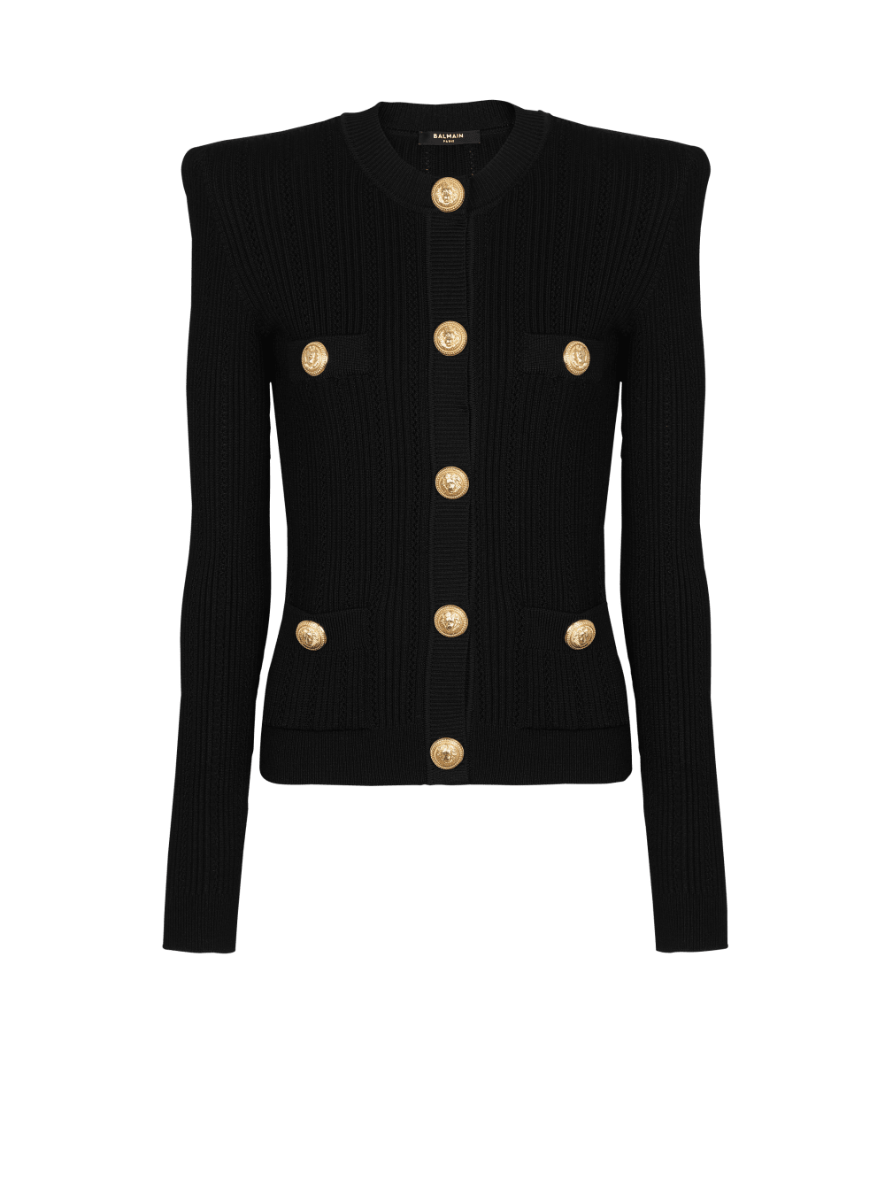 Women\'s Balmain Cropped Eco-designed Knit With Gold-tone Buttons Cardigan Black | USA lWu0xNi6