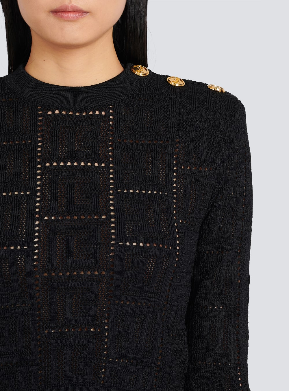 Women's Balmain Cropped Eco-designed With Monogram Sweaters Black | USA SDg3yef7