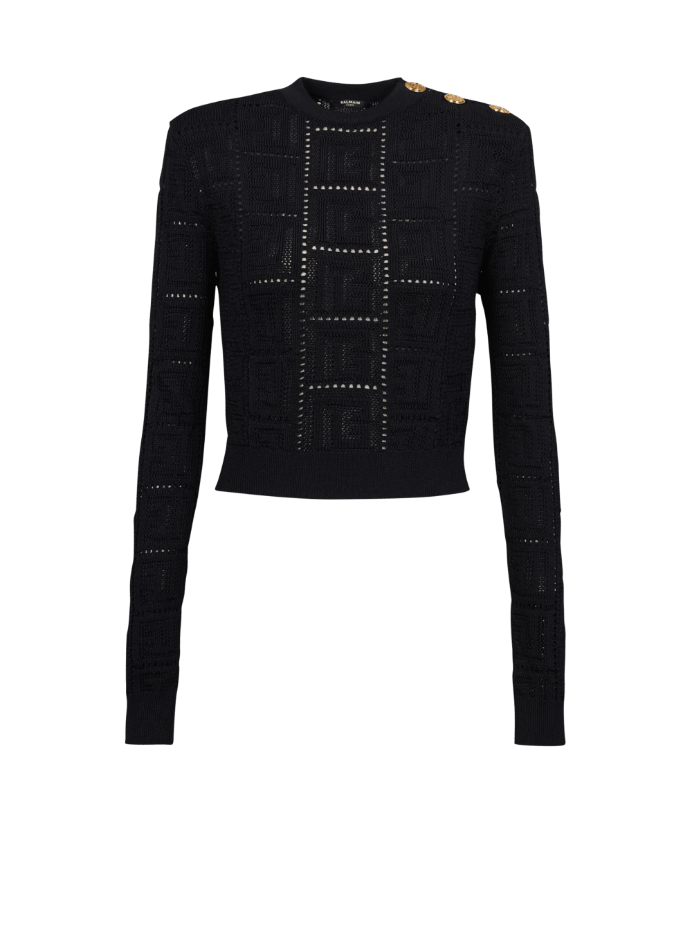 Women\'s Balmain Cropped Eco-designed With Monogram Sweaters Black | USA SDg3yef7