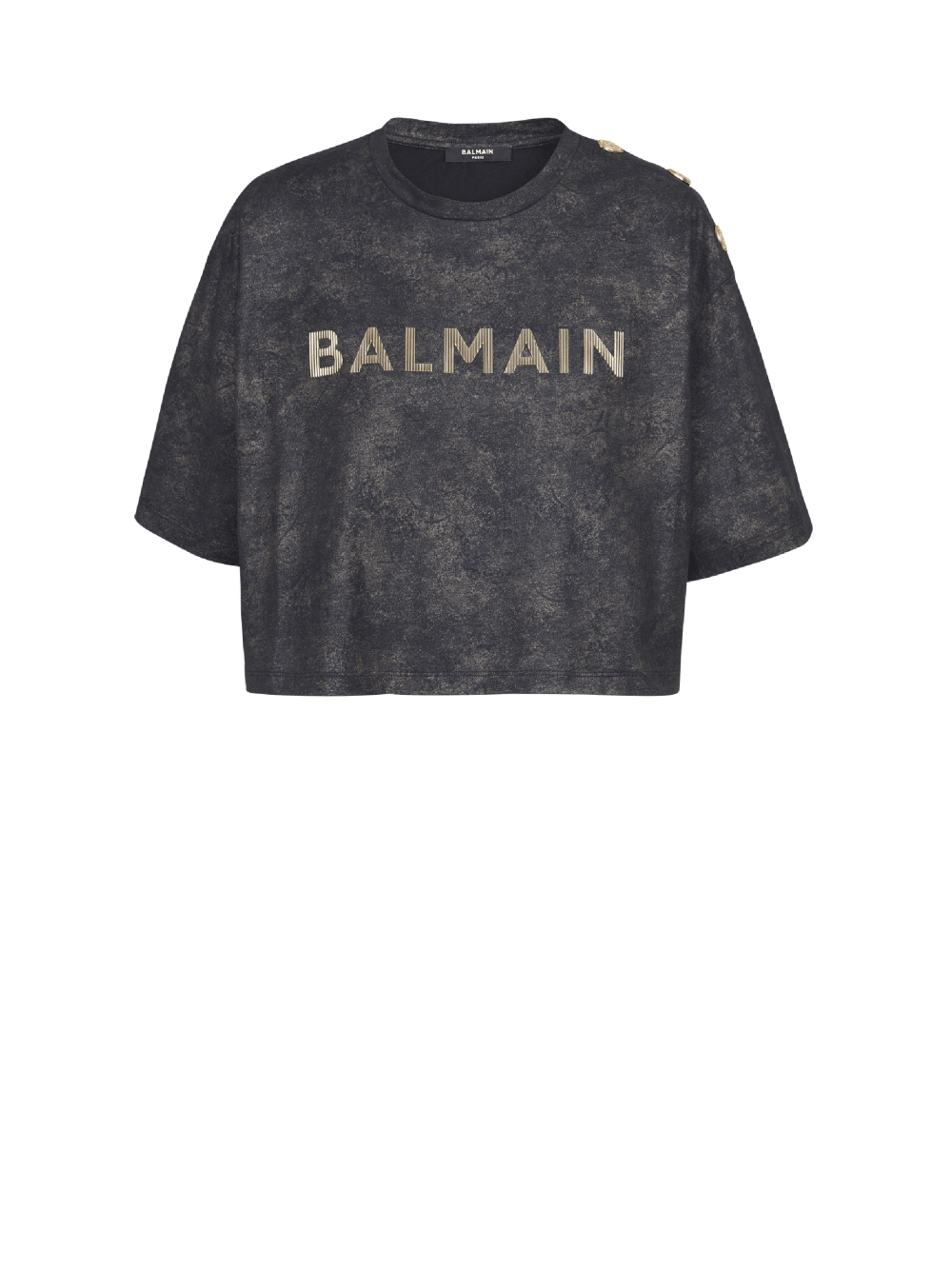 Women\'s Balmain Cropped Eco-responsible Cotton With Textured Logo Print T Shirts Black | USA 0nFy9b9C