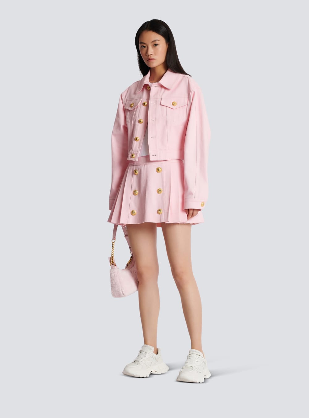 Women's Balmain Cropped Faded Denim Jackets Pink | USA tuTN88sD