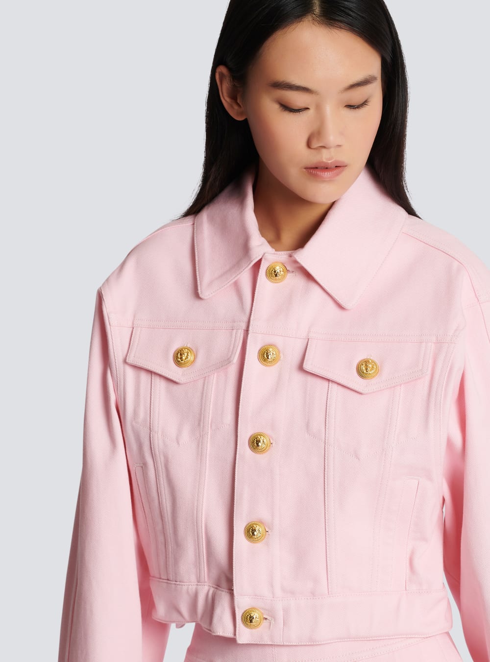 Women's Balmain Cropped Faded Denim Jackets Pink | USA tuTN88sD