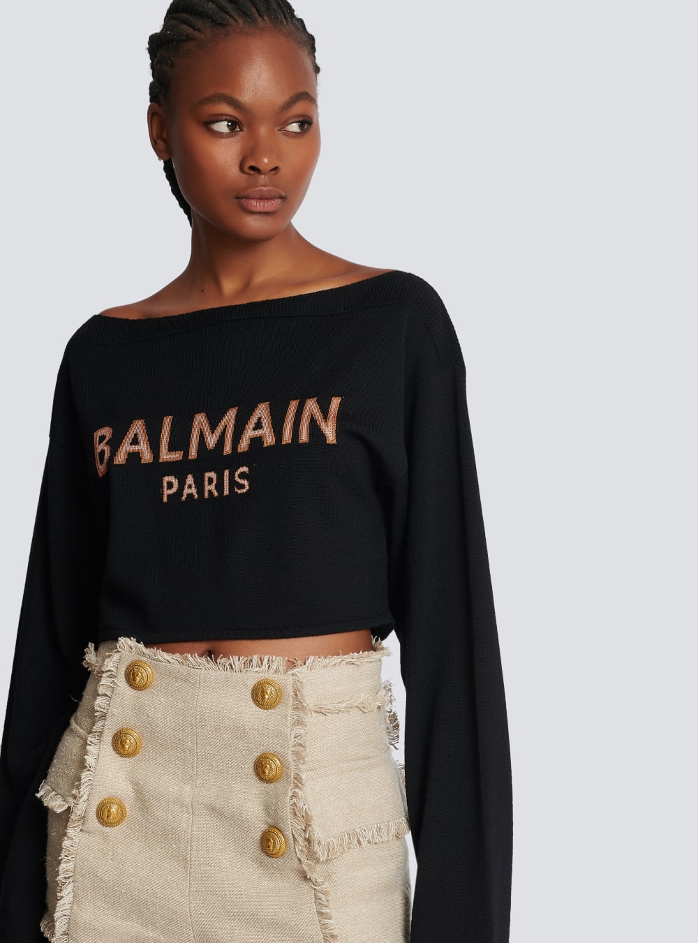 Women's Balmain Cropped Jacquard With Logo Jumpers Black | USA wbYDD3nP