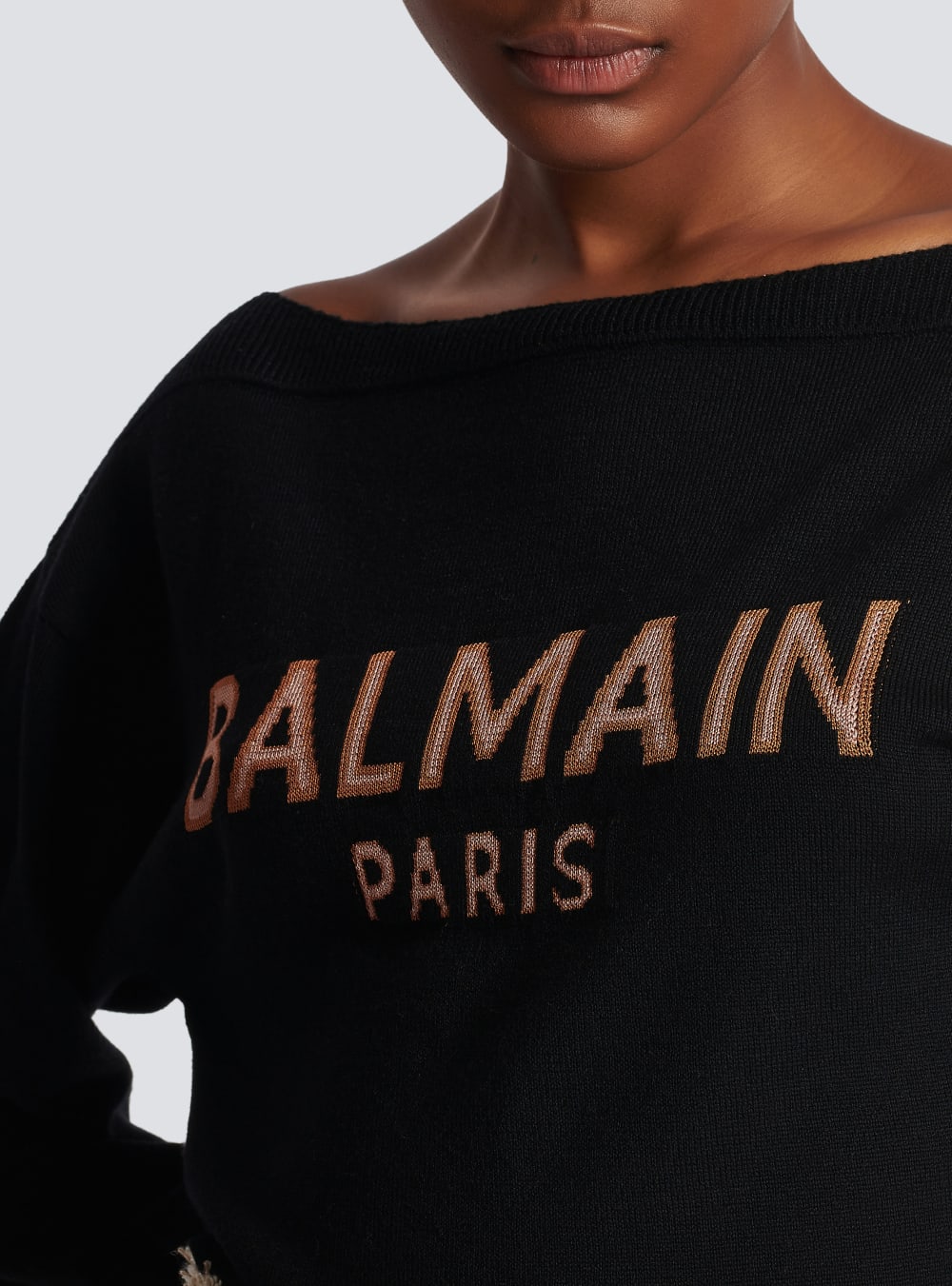 Women's Balmain Cropped Jacquard With Logo Jumpers Black | USA wbYDD3nP