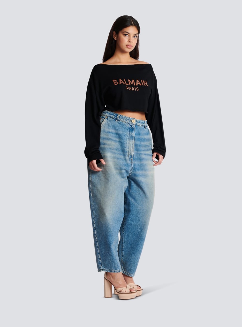 Women's Balmain Cropped Jacquard With Logo Jumpers Black | USA wbYDD3nP