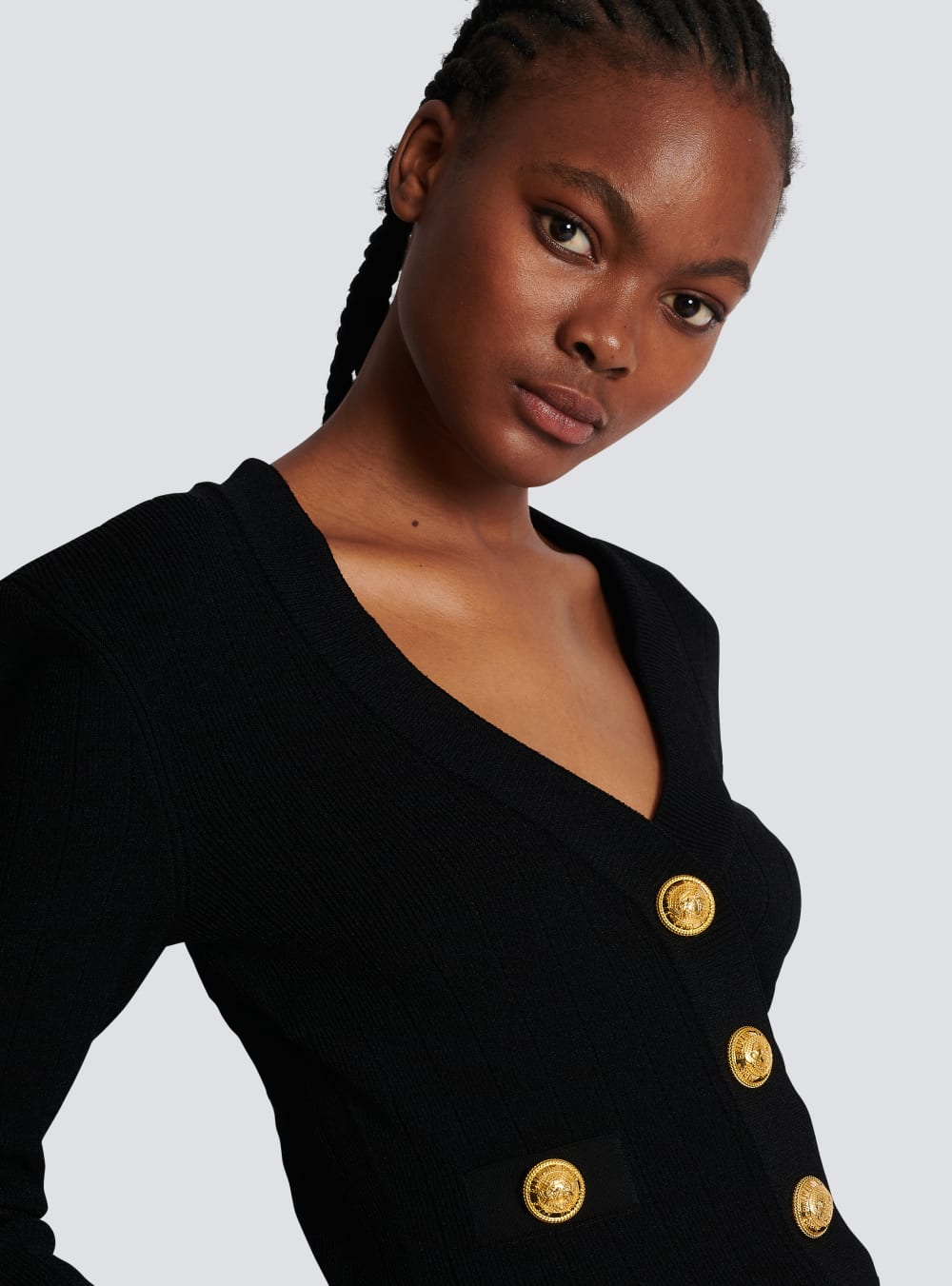 Women's Balmain Cropped Knit Cardigan Black | USA f5zgsRQT