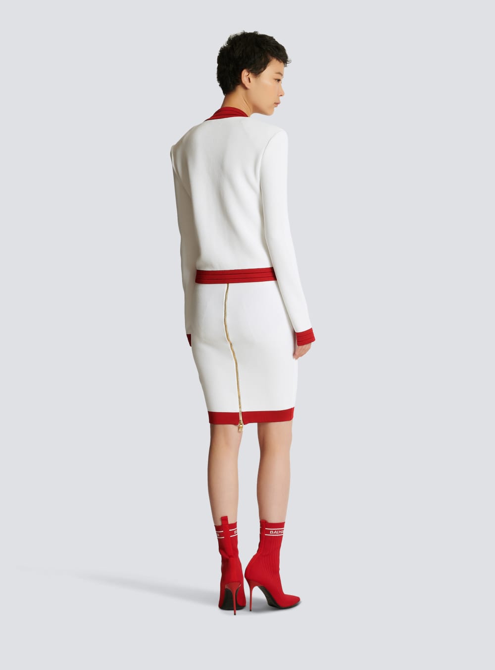 Women's Balmain Cropped Knit Cardigan Red | USA tJgDOG5E