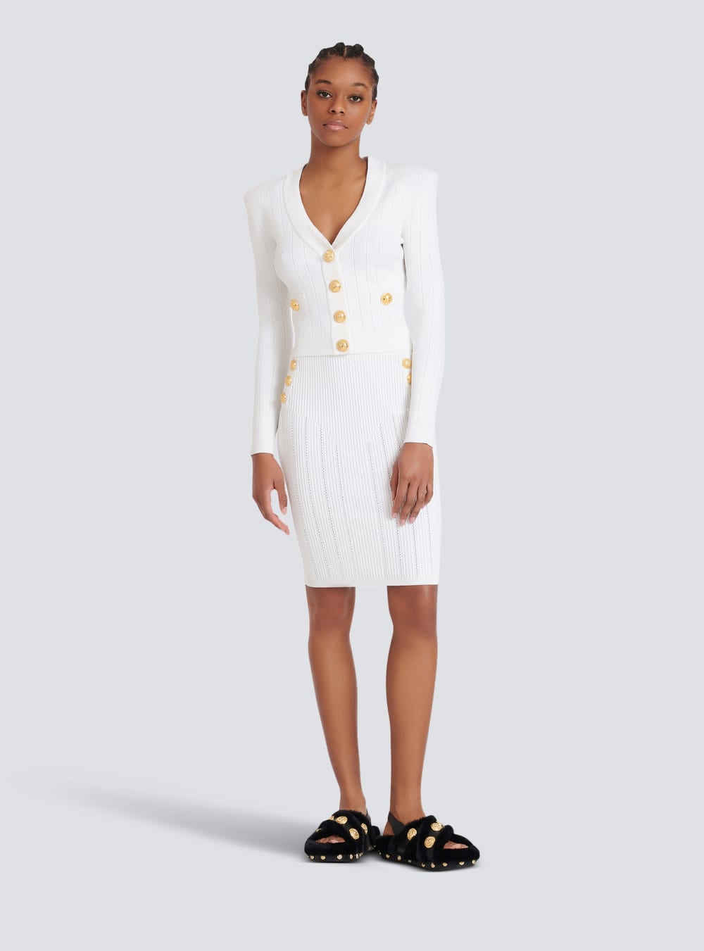 Women's Balmain Cropped Knit Cardigan White | USA cbOp6nuP