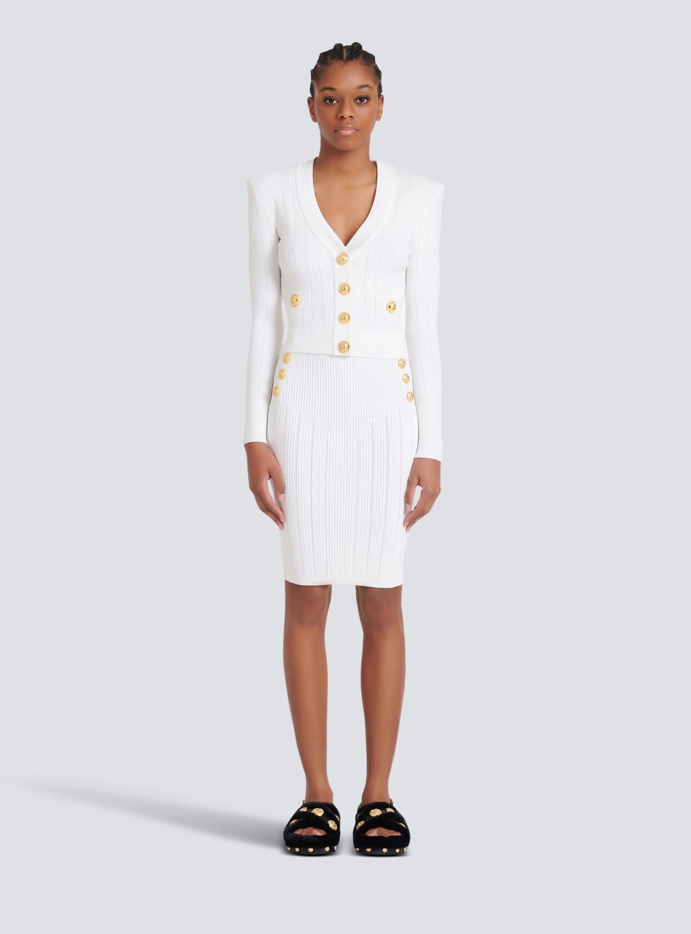 Women's Balmain Cropped Knit Cardigan White | USA cbOp6nuP