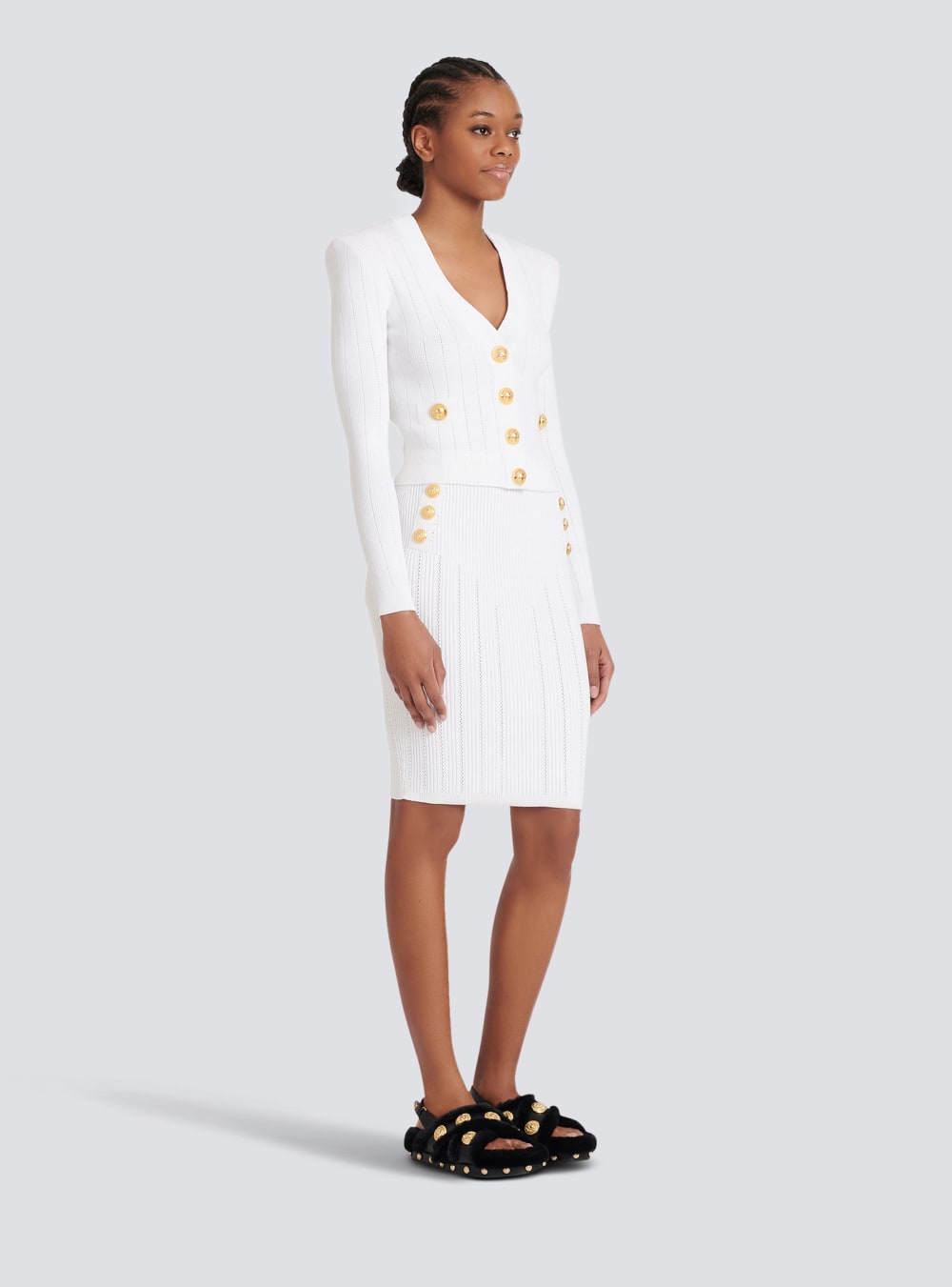 Women's Balmain Cropped Knit Cardigan White | USA cbOp6nuP