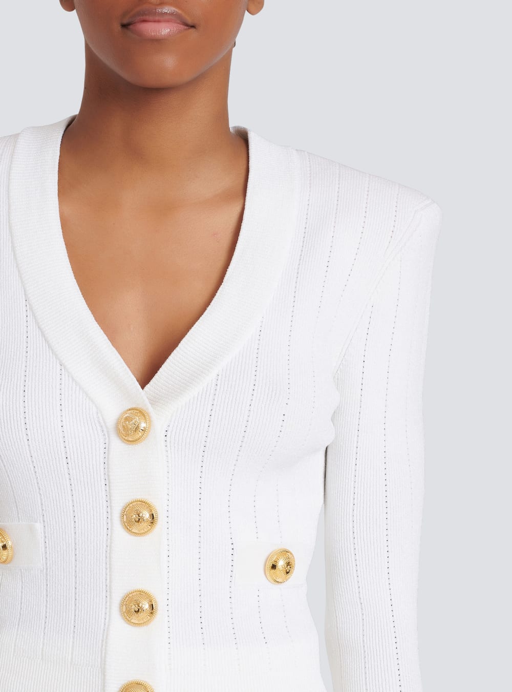 Women's Balmain Cropped Knit Cardigan White | USA cbOp6nuP