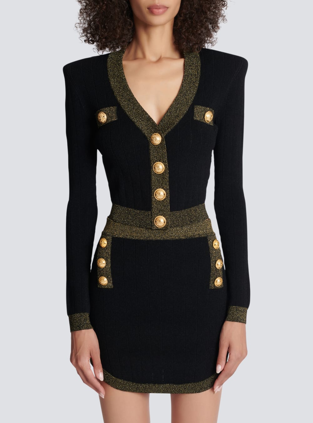 Women's Balmain Cropped Knit With Gold Trim Cardigan Black | USA XIvtdOpa