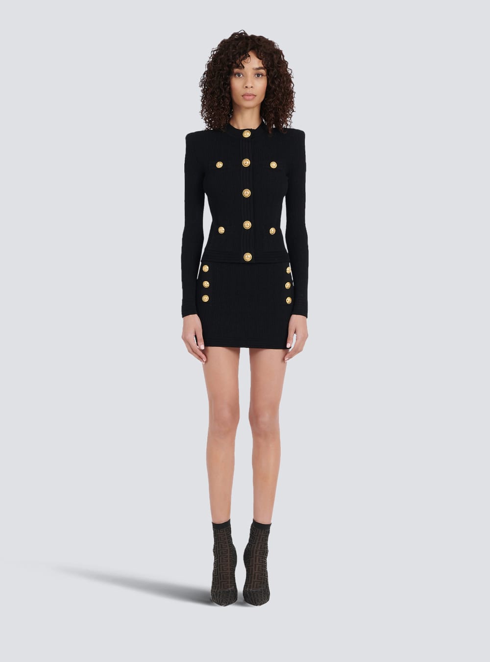 Women's Balmain Cropped Knit With Gold-tone Buttons Cardigan Black | USA sqPXwzCV