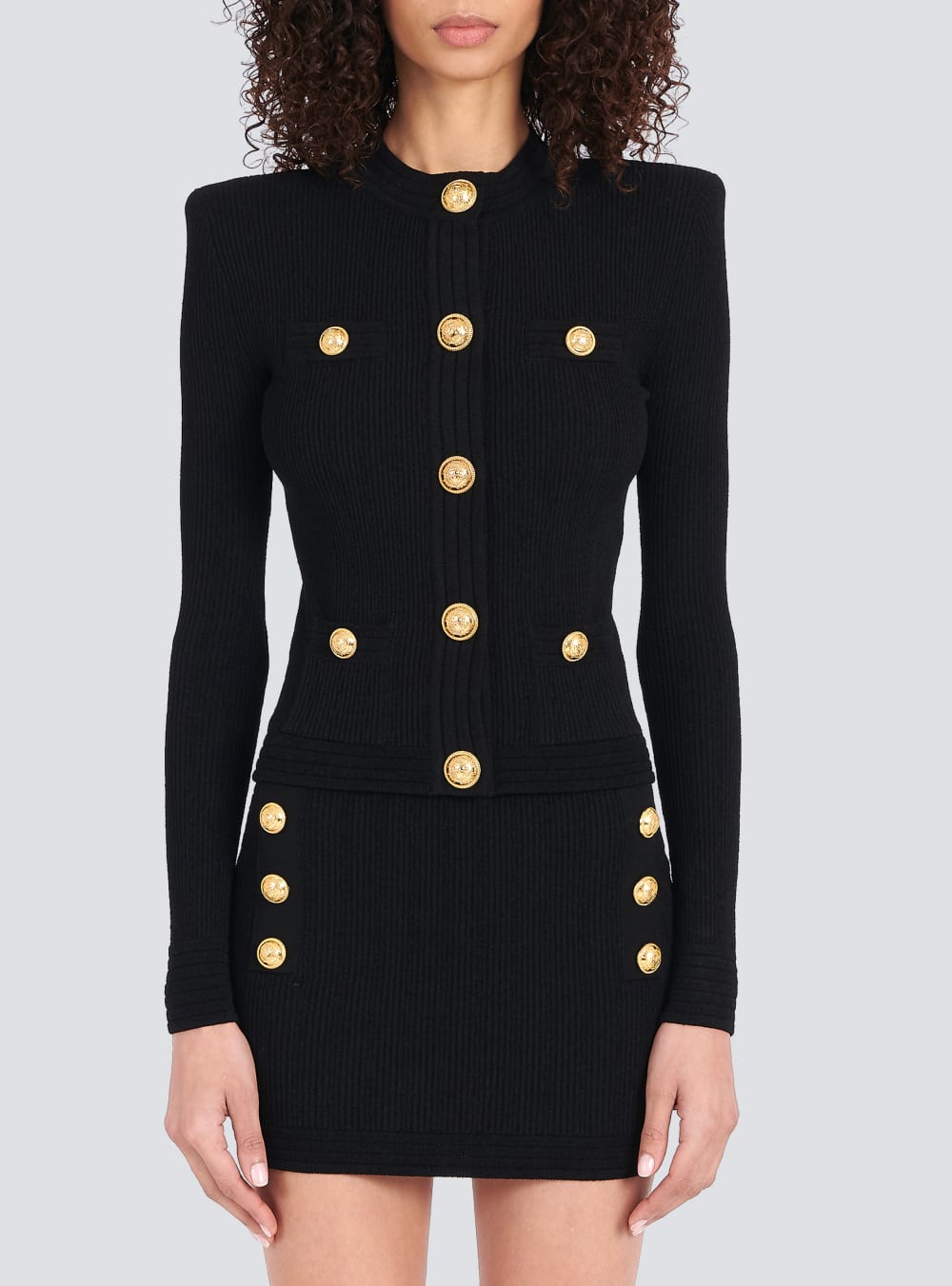 Women's Balmain Cropped Knit With Gold-tone Buttons Cardigan Black | USA sqPXwzCV