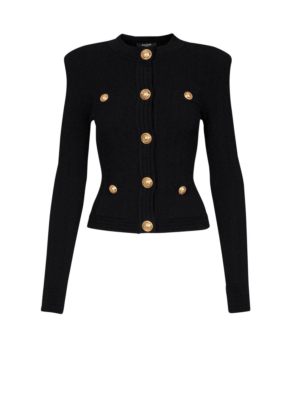 Women\'s Balmain Cropped Knit With Gold-tone Buttons Cardigan Black | USA sqPXwzCV