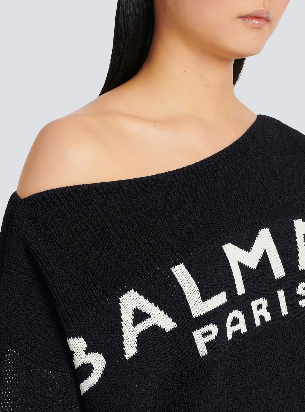 Women's Balmain Cropped Knit With Graffiti Logo Print Jumpers Black | USA Vpte7yAC