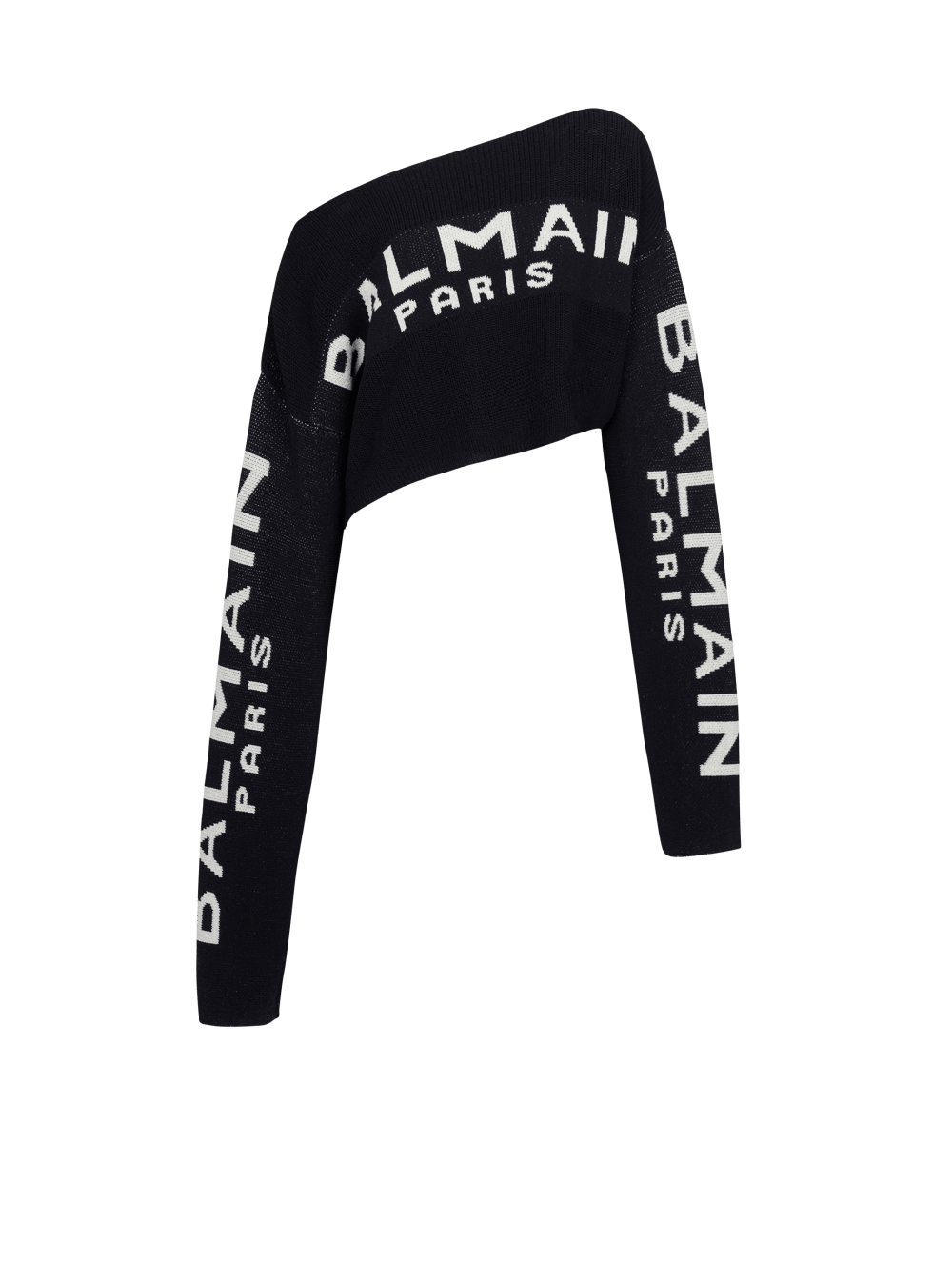 Women\'s Balmain Cropped Knit With Graffiti Logo Print Jumpers Black | USA Vpte7yAC