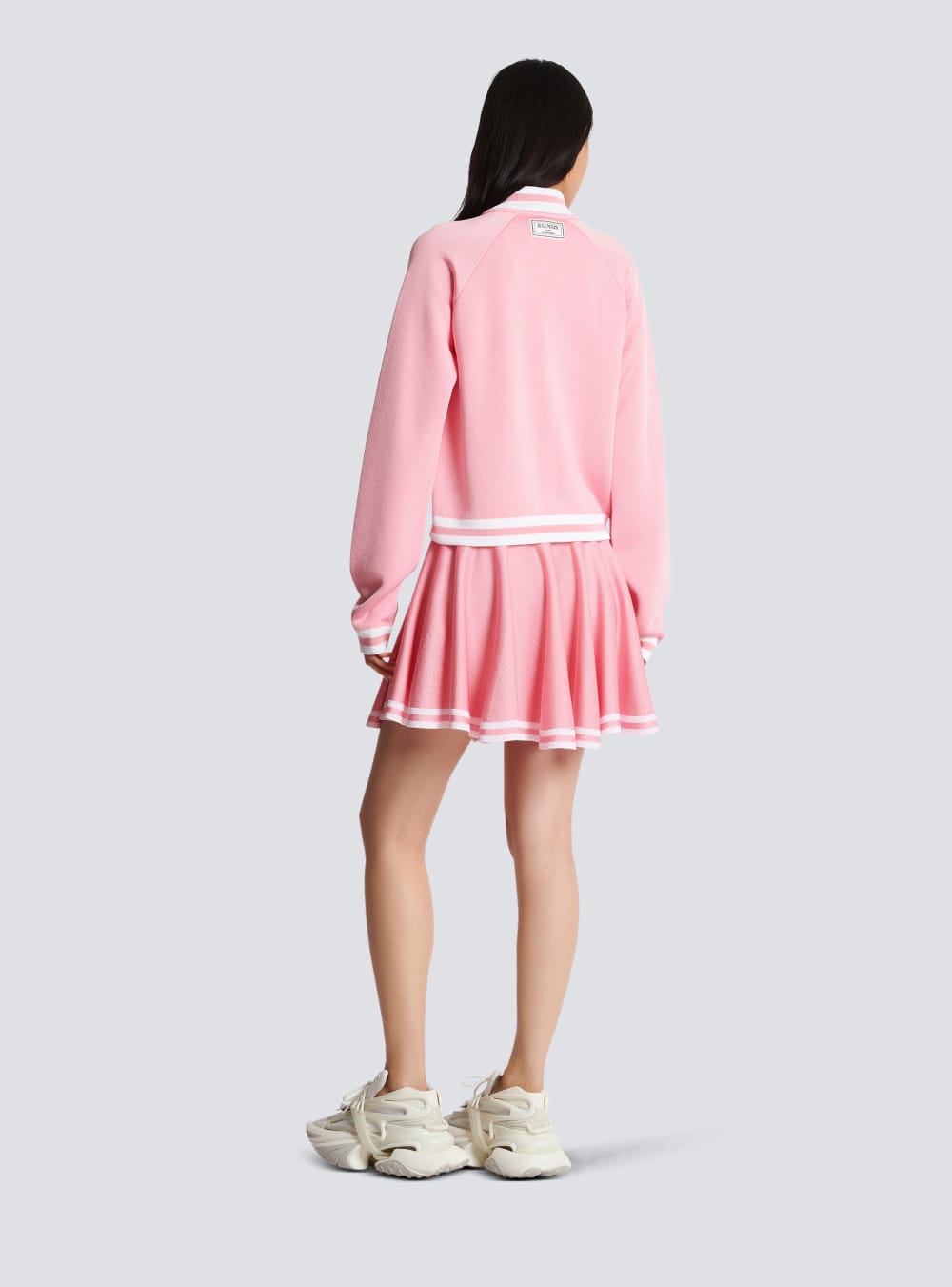 Women's Balmain Cropped Knitted Varsity With Striped Details Jackets Pink | USA HgSmzUjP