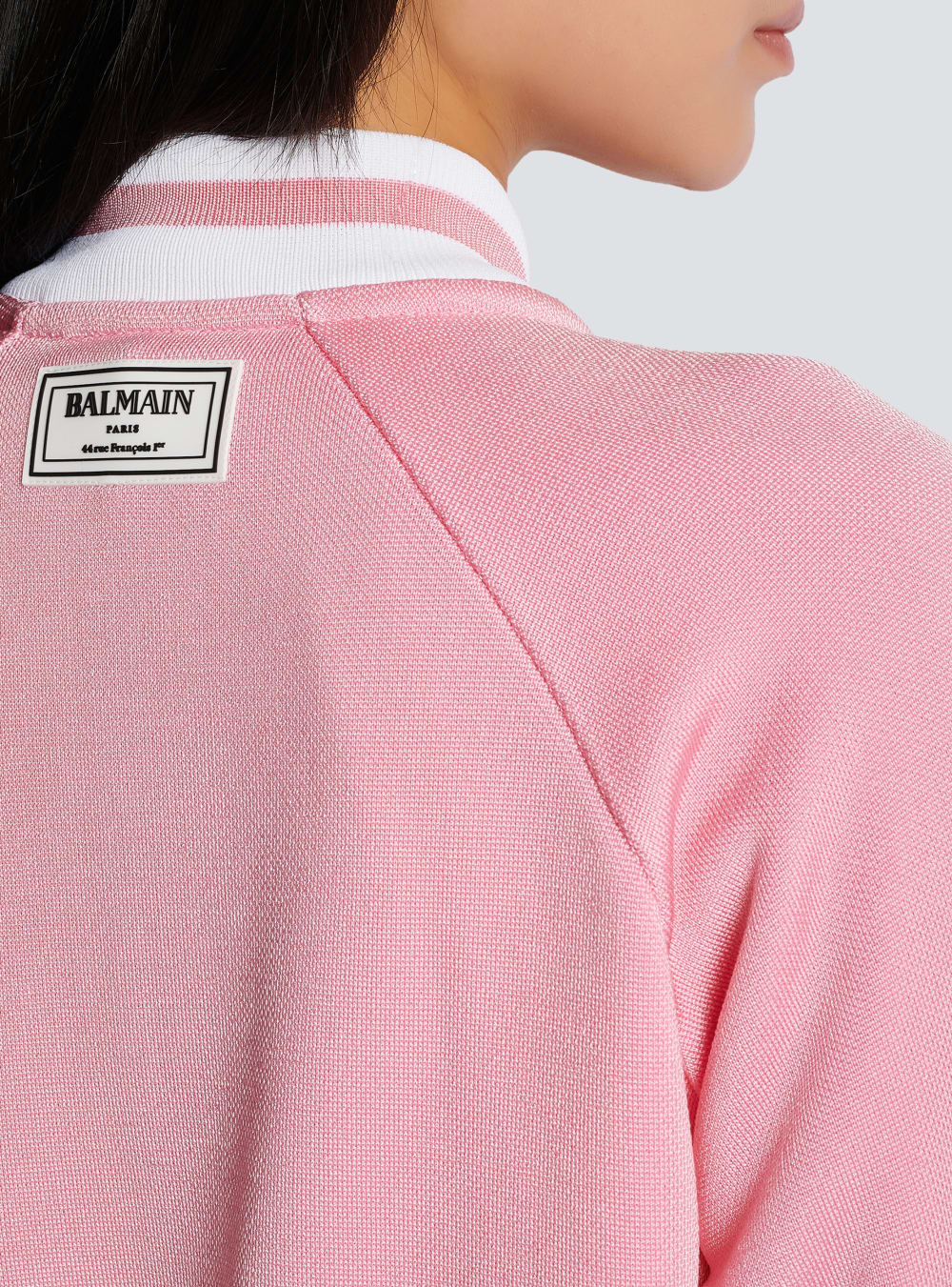 Women's Balmain Cropped Knitted Varsity With Striped Details Jackets Pink | USA HgSmzUjP