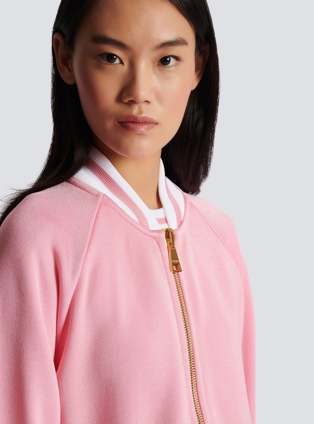 Women's Balmain Cropped Knitted Varsity With Striped Details Jackets Pink | USA HgSmzUjP