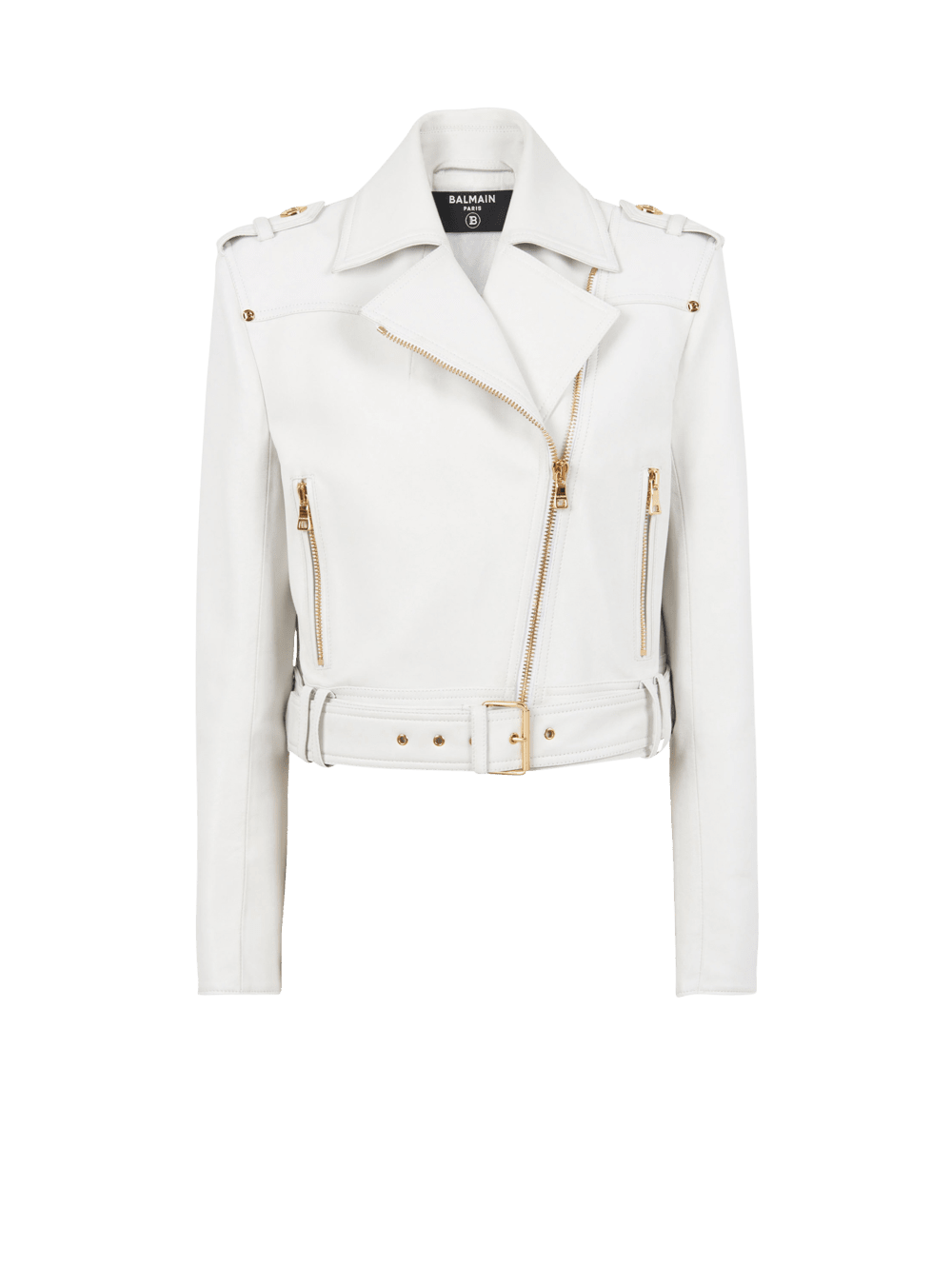 Women\'s Balmain Cropped Leather Biker Jackets White | USA L6YBbPAo