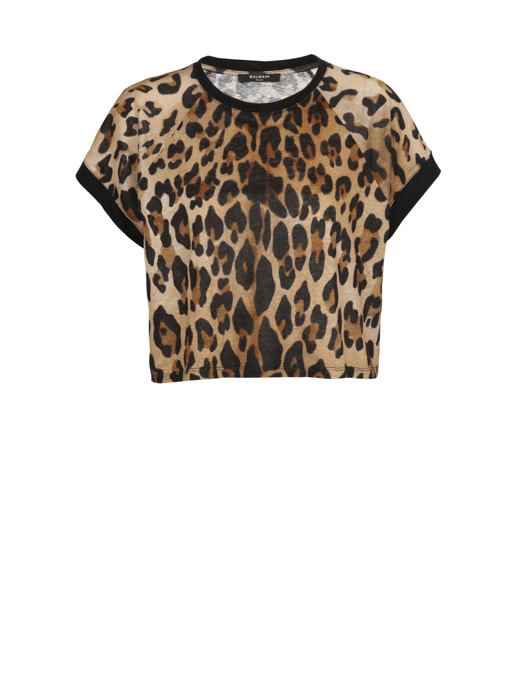 Women\'s Balmain Cropped Linen With Leopard Print T Shirts Brown | USA 5OUdrdu7