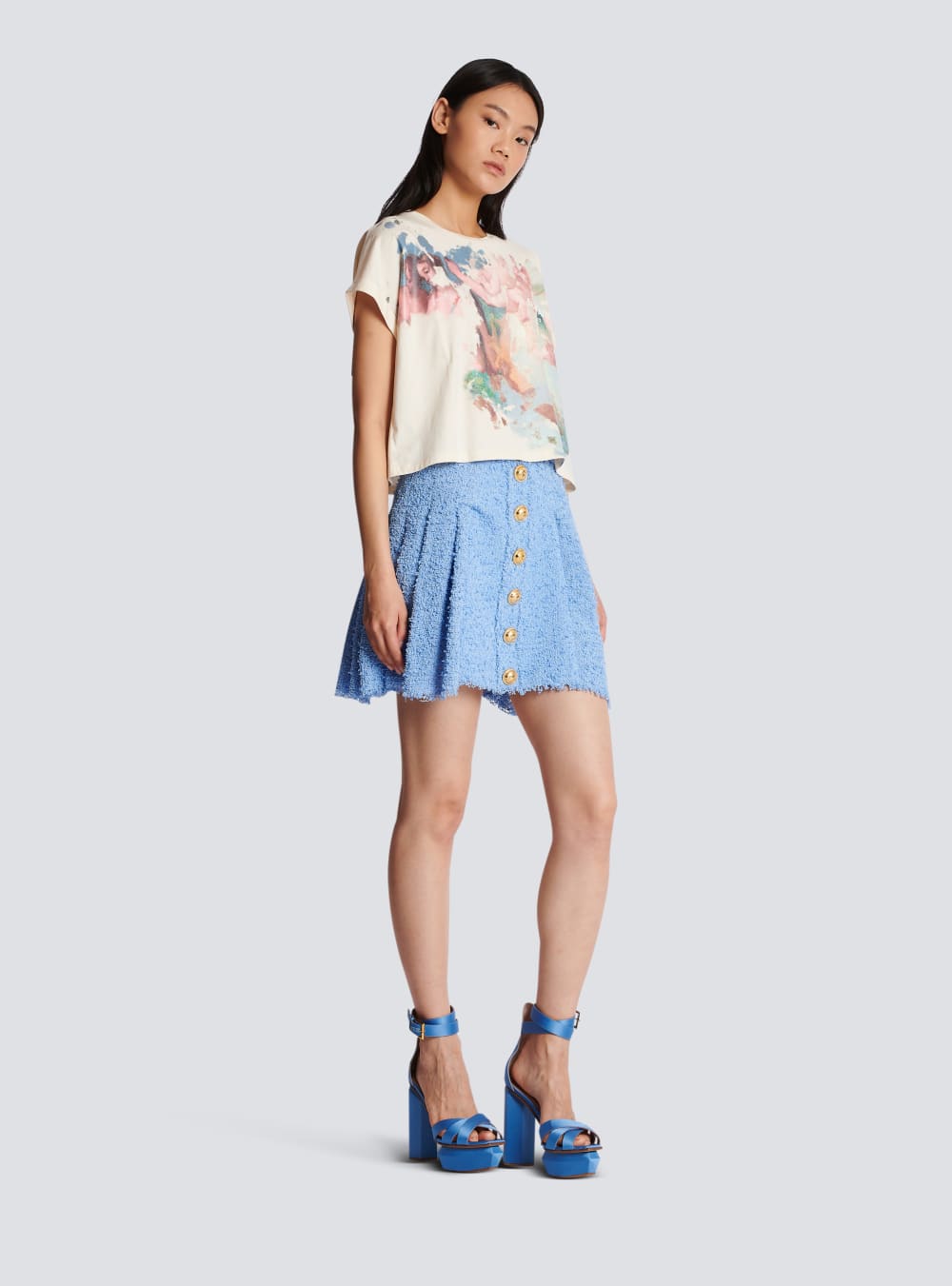 Women's Balmain Cropped Pastel Print T Shirts Multicolor | USA 9YdxMluu