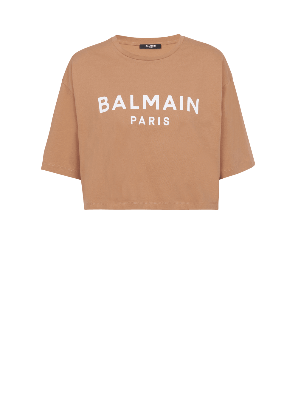 Women\'s Balmain Cropped Printed Logo T Shirts Brown | USA FgqsVZqc